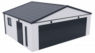 Montovaná dvojgaráž se sedlovou střechou a velkými vraty