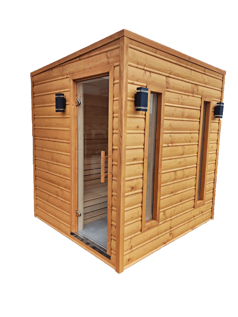 Venkovní finská sauna s dřevěným obložením