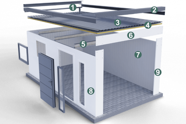 Konštrukcia Montovaná garáž s pultovou strechou izolovaná_2