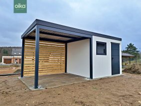 Montovaný záhradný domček s pultovou strechou a vlastným odkvapovým systémom